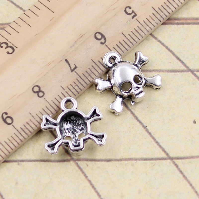 20 шт. Подвески Череп Скелетон 15x14 мм тибетский серебряный цвет антикварное