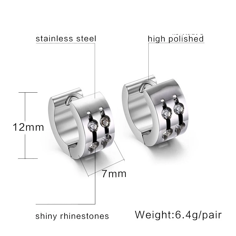 Punk Rhinestone Hoop Earrings For Women Silver Color Stainless Steel Earings Fashioni Ear Jewelry Best Friend Gift | Украшения и