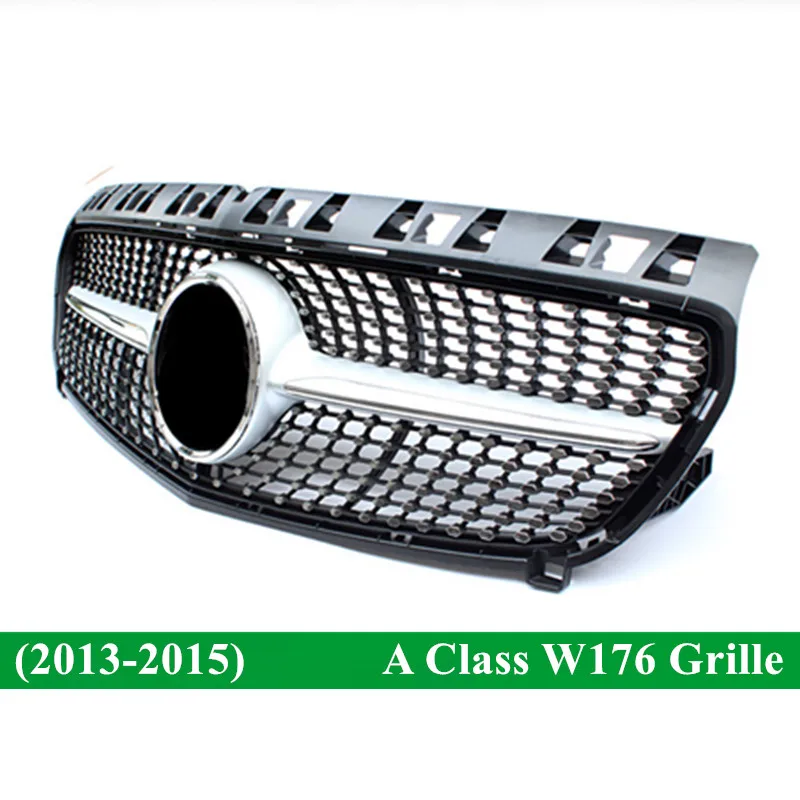 Алмазная решетка для Мерседеса класса А гриль W176 глянцевая черная без эмблемы