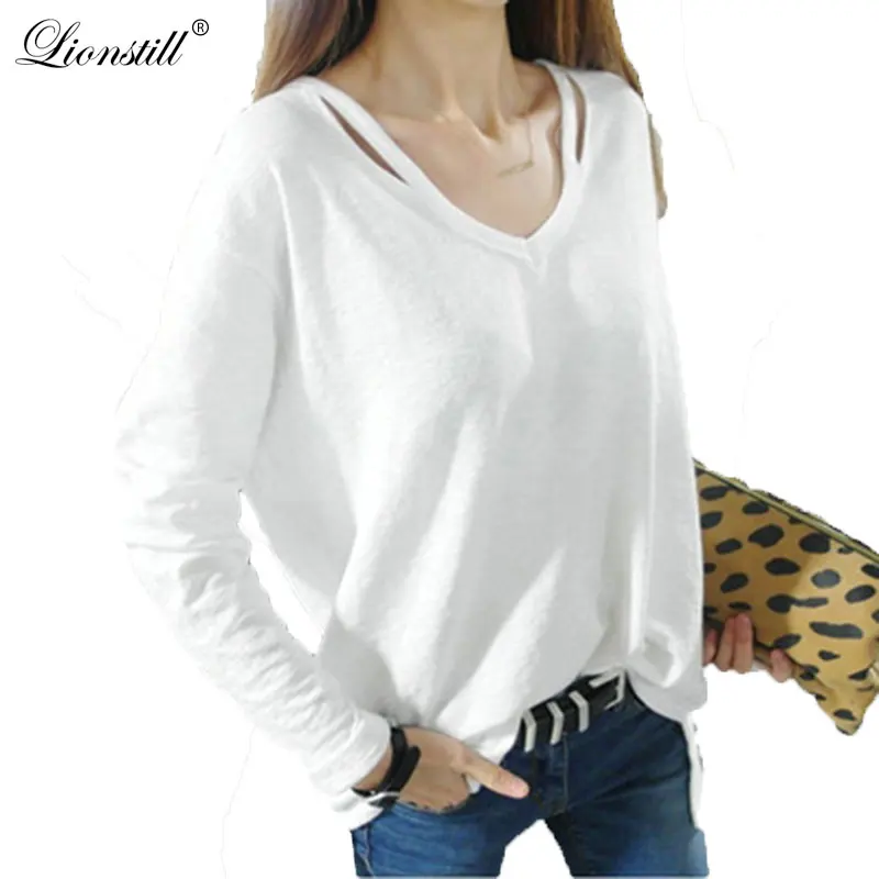 Lionstill Women Fashion Casual V-Neck Long Sleeve splicing tape Embellished White Shirt concise style pullover Clothing | Женская одежда