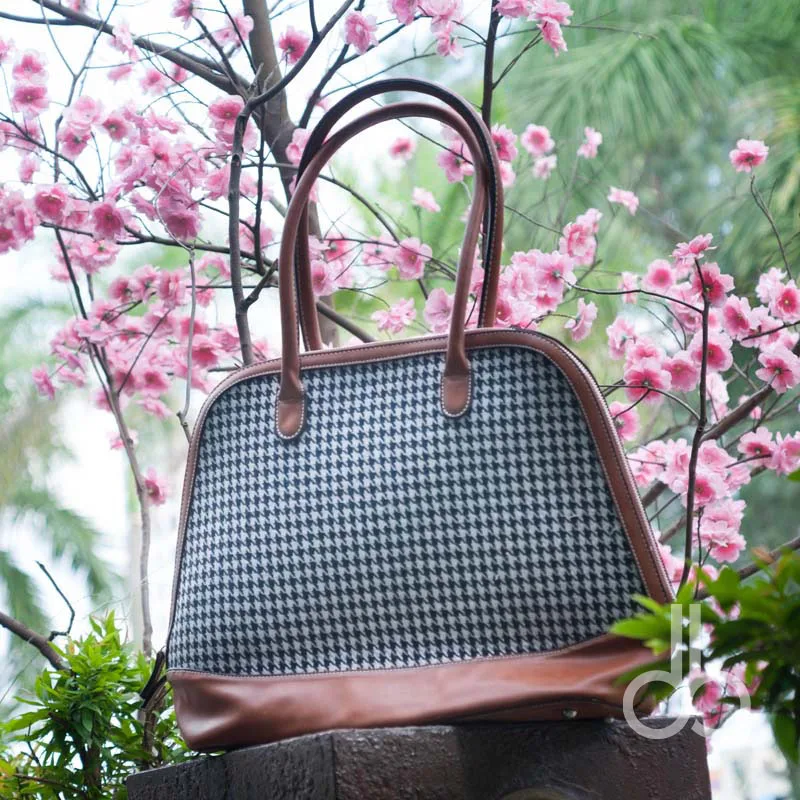 Шлифованный клетчатая сумка из искусственной кожи с рисунком гусиные лапки