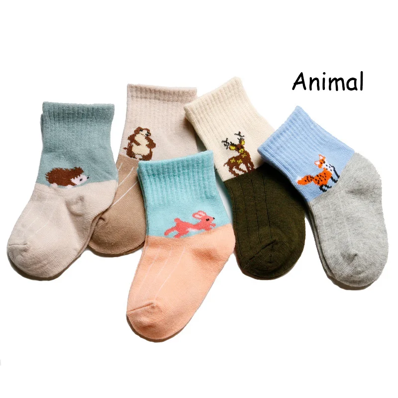 Animal 5 пар/уп. осенне-зимние детские носки из чесаного хлопка с рисунком для мальчиков и девочек - Цвет: Animal