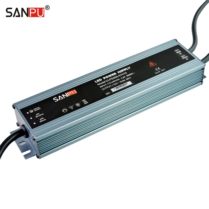 

SANPU 12 Volt Waterproof LED Power Supply 12V DC 150W 12A IP67 110V 220V AC-DC Lighting Transformer Driver Thin Slim Aluminum