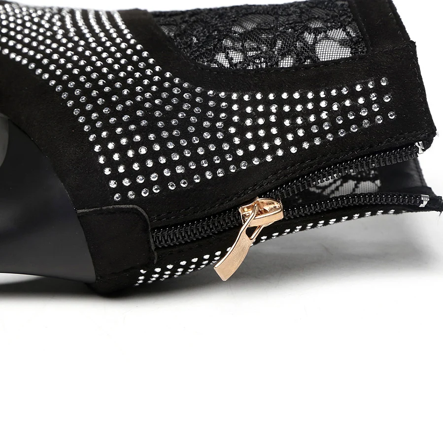 Женские свадебные туфли на высоком каблуке с открытым носком со стразами|Женские