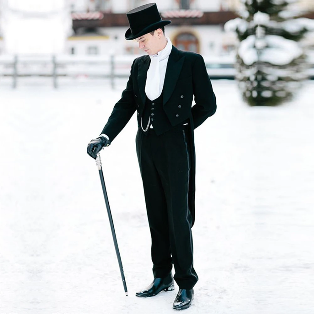 

Men's suit 3 piece tail tuxedo set slim fit formal retro style tailcoat for dinner prom banquet wedding (blazer + vest + pants)