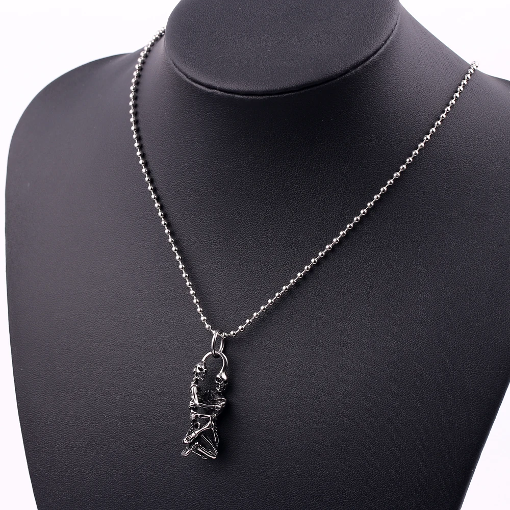 Ожерелье с подвеской в виде танцующего черепа из нержавеющей стали античное