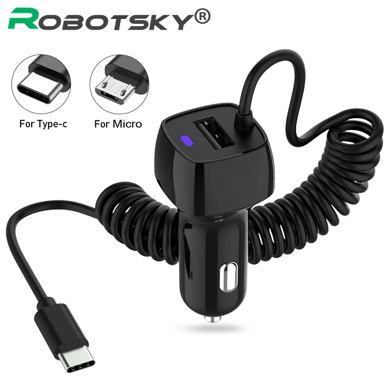 Автомобильное usb-устройство для зарядки телефона с светодиодный для Xiaomi huawei автомобиля-Зарядное устройство Тип C Micro USB кабель для быстрой зарядки для samsung S9 S8