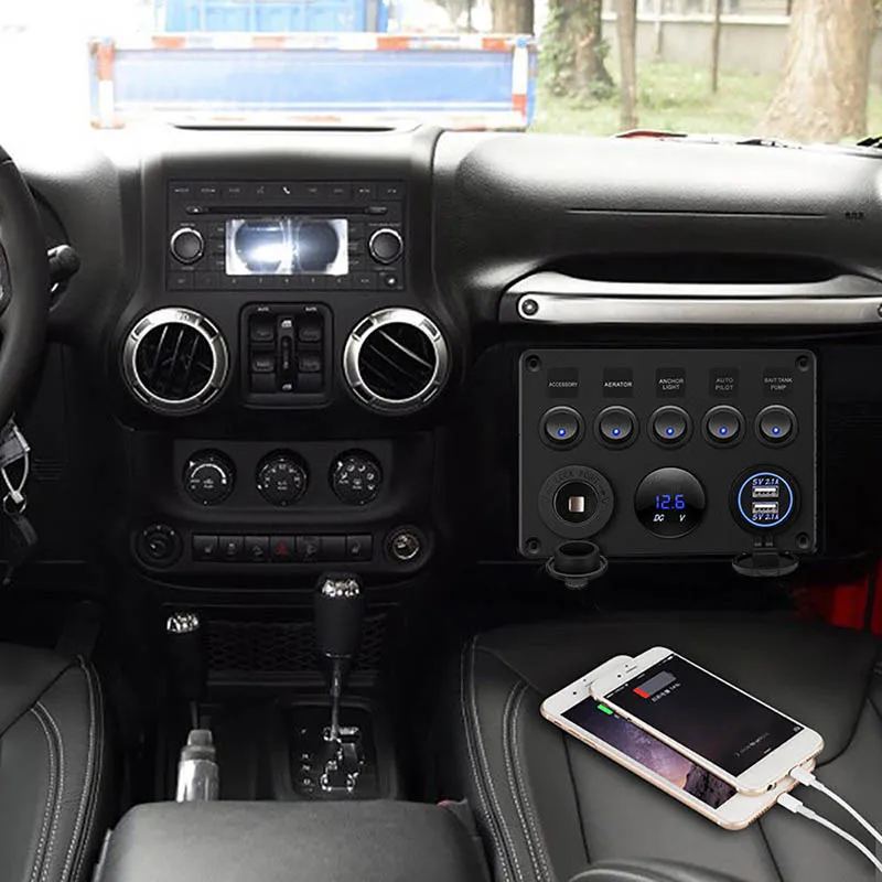 Переключатель панели 12 В USB ВКЛ ВЫКЛ переключатель 5 банд с голубыми светодиодами