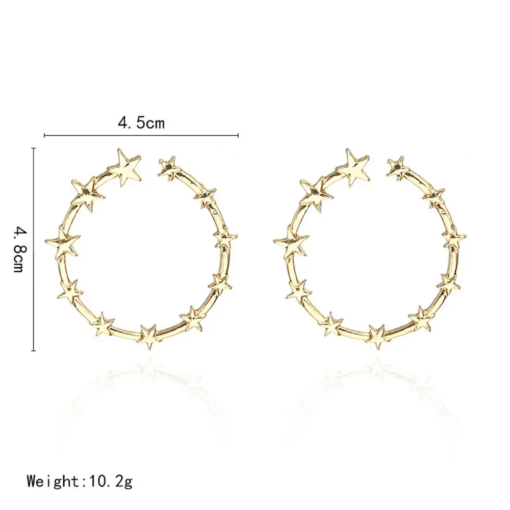 Женские большие круглые серьги со звездочками серьги-кольца популярные для