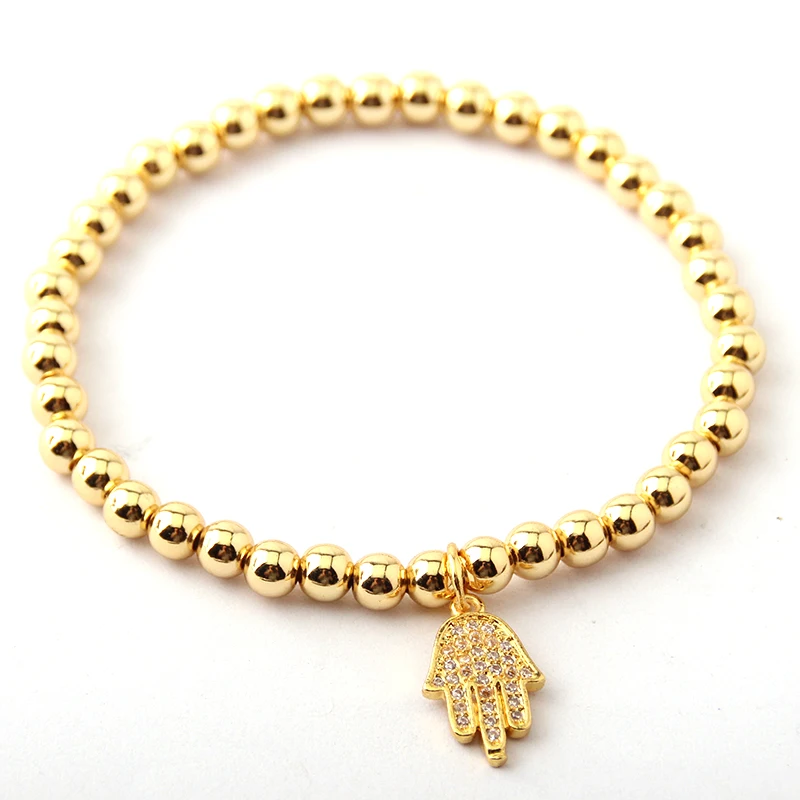 Free Shipping 5mm Round Copper Beads Fatimas hand CZ Charm Bracelets &amp Bangles | Украшения и аксессуары