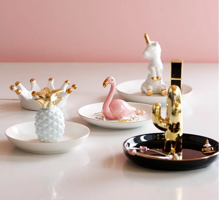 Керамический поднос для хранения в скандинавском стиле с фламинго подставка