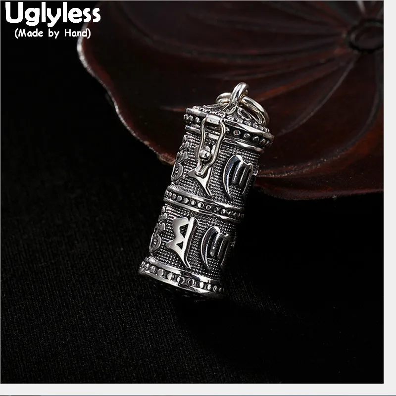 

Uglyless 100% Real 990 Pure Silver Handmade Buddhism Mantra Box Pendants Necklaces NO Chains Open Cylinder Pendant Thai Silver