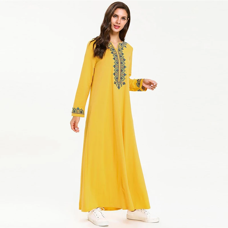Женское мусульманское платье с цветочной вышивкой Abaya элегантное Кафтан в Дубае