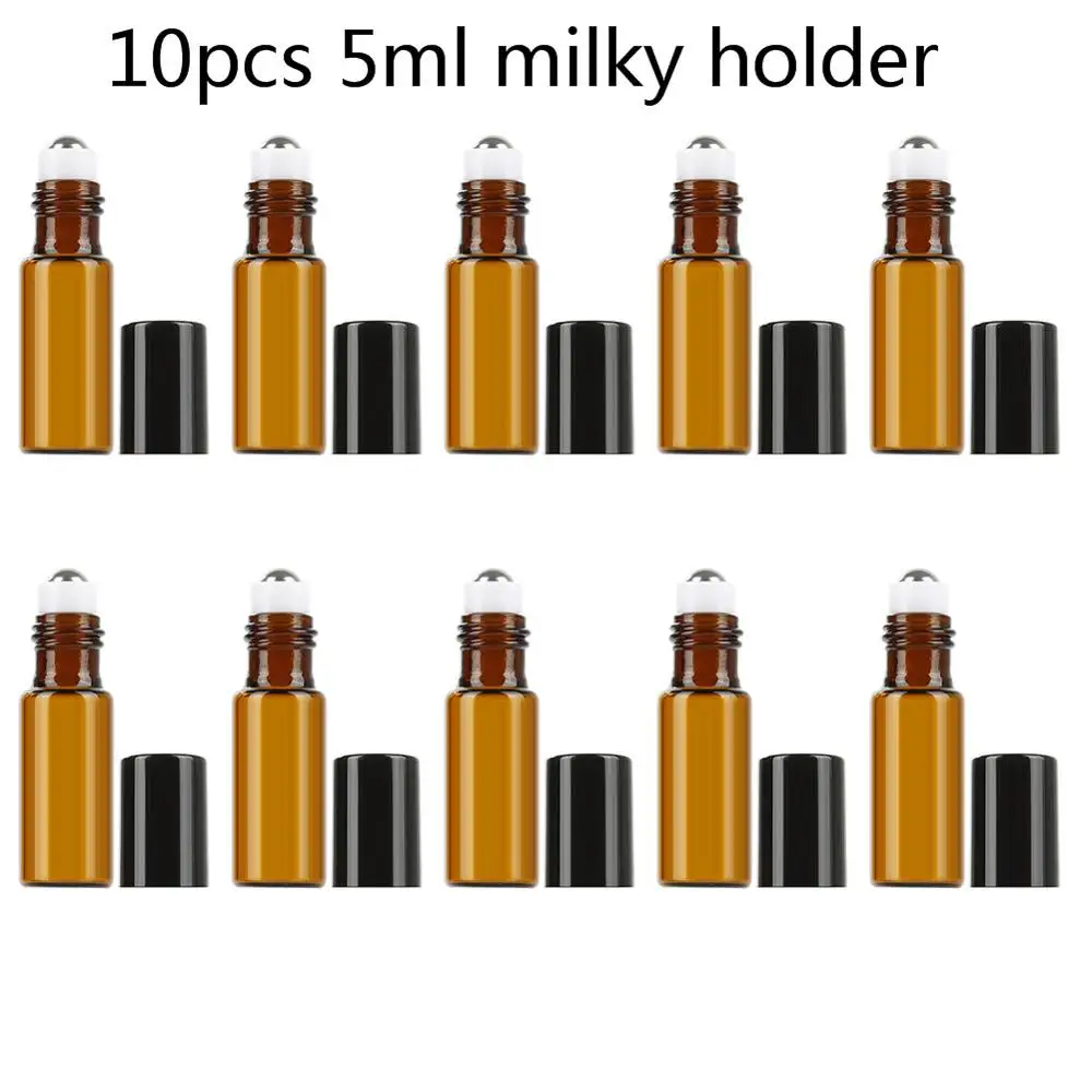 10pcs 5ml Aihogard 10 шт. 3 мл/5 мл/10 мл коричневый эфирное масло стеклянная бутылка из нержавеющей стали роликовый шар портативный дорожный парфюм стеклянный контейнер - Цвет: 10pcs 5ml