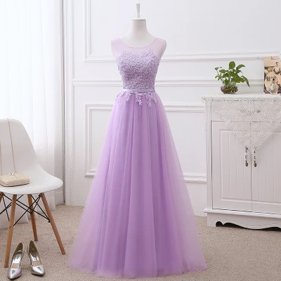 Light purple Long Robe de soiree vestido de festa красное Красное Длинное Платье на шнуровке с аппликацией Элегантные платья подружек невесты вечерние платья для банкета и выпускного вечера - Цвет: Light purple Long