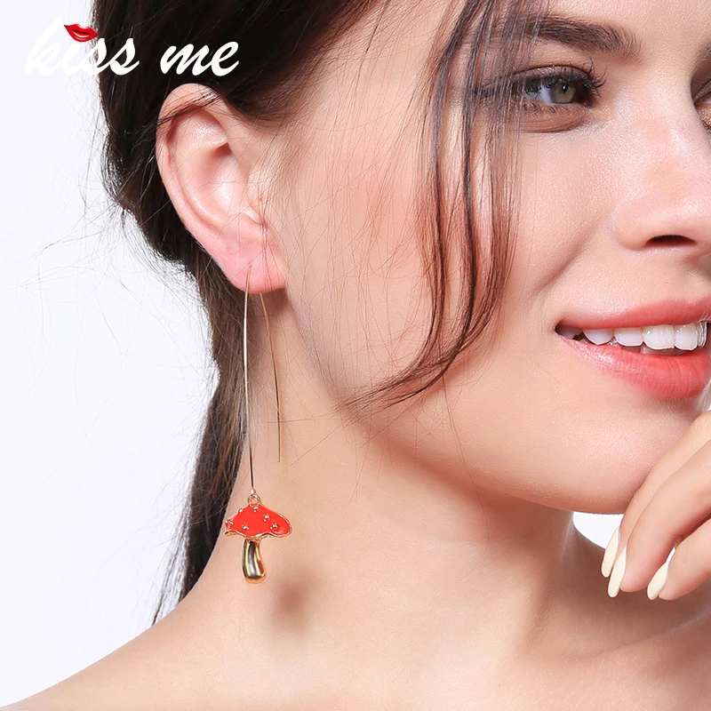 Женские длинные серьги KISS ME с красной эмалью золотистого цвета вечерние