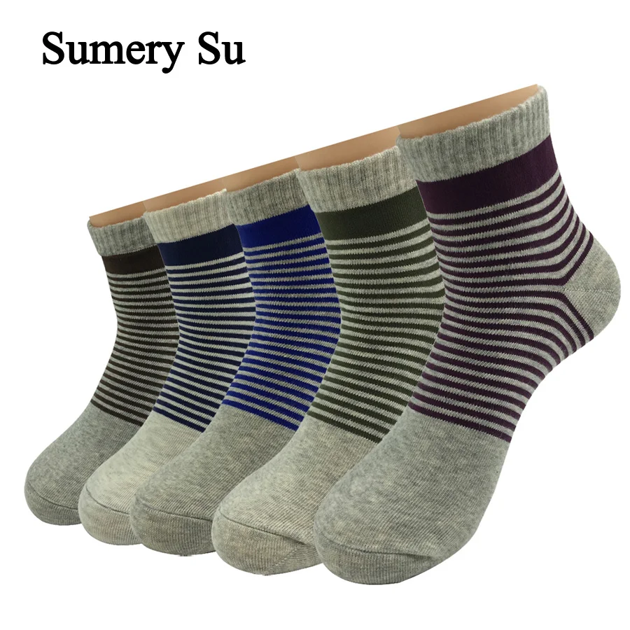 5 Pairs/Lot Ankle Socks Men Stripes Colorful Cotton Outdoor Casual Running Short Thick Socks Male 5 Colors