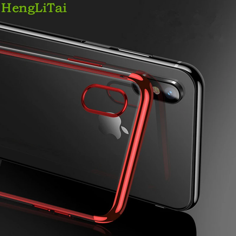 HengLiTai Мягкий ТПУ чехол для iPhone X ультра тонкий прозрачный блестящий 8 7 6Plus