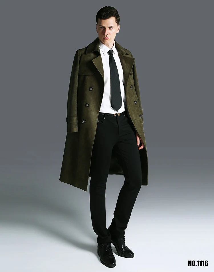 CHAOJUE искусственный длинный замшевый Тренч для мужчин Англия Slim Fit плюс Размер 6XL пальто модное армейское зеленое пальто