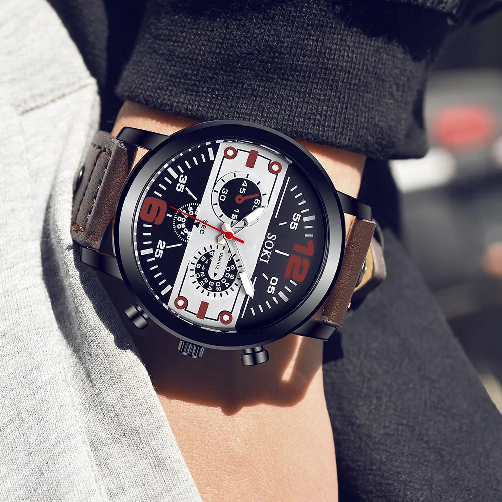 

Men's watch Couple Leather Band Analog Quartz Round Business Wrist Watch Man watches mens 2019 relogios masculinos Z524