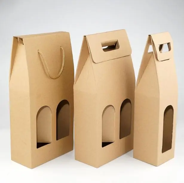 

Kraft Paper Wine Bags Hot-stamping logo Package Oliver Oil Champagne Bottle Carrier Gift Holder 50pcs\lot Free shipping SN1343