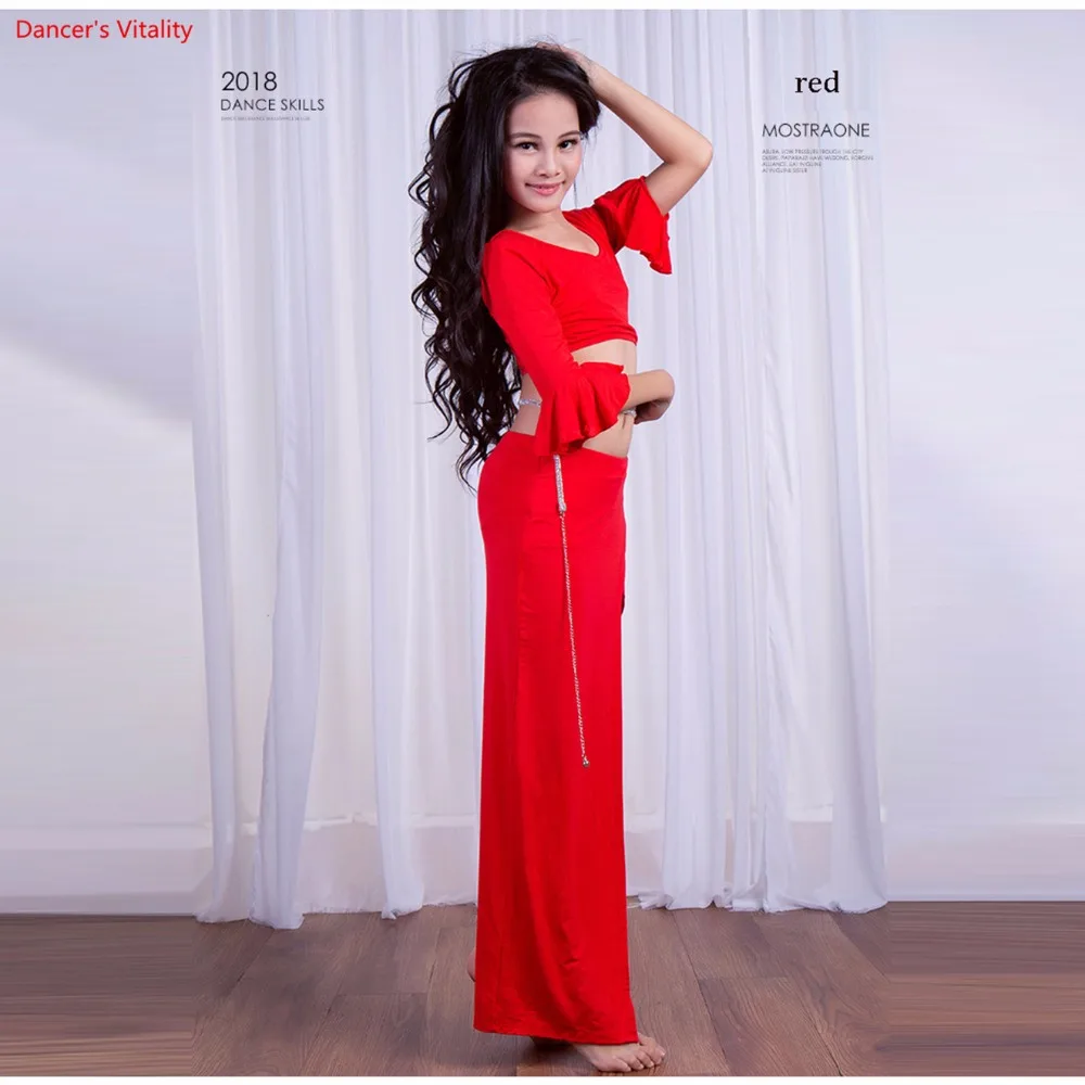 2018 Новый детский танцевальный костюм из модала для выступлений, платье для девочек из двух частей (верх+юбка), бесплатная доставка.