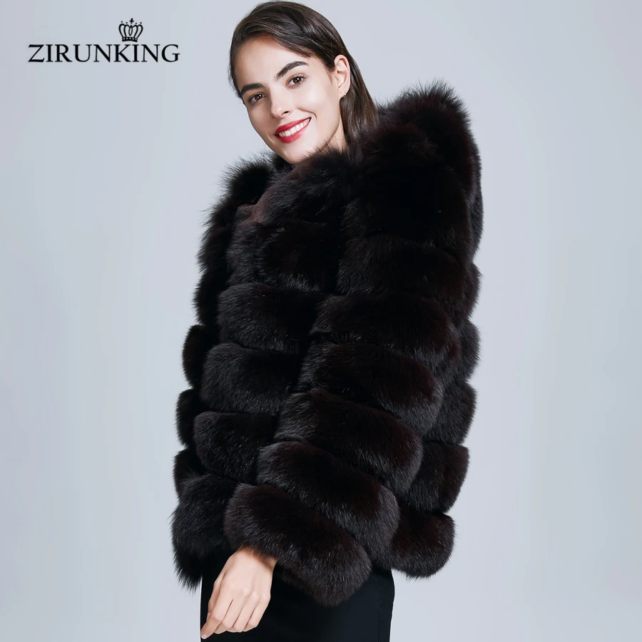 ZIRUNKING женские пальто с капюшоном из натурального меха женская толстая зимняя меховая куртка верхняя одежда из натурального меха голубой лисы пальто с капюшоном ZC1736