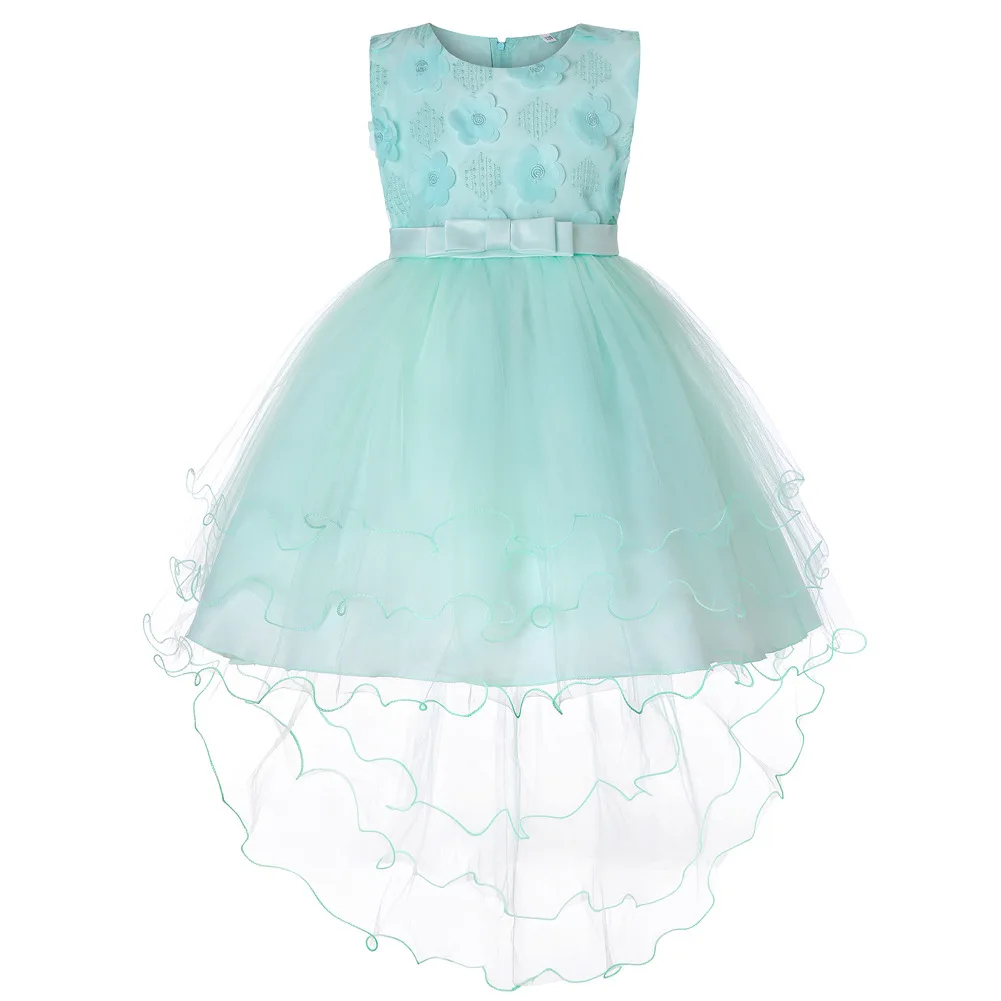 Платье для девочек Сетчатое платье с бантом и шлейфом милое кристаллами детская