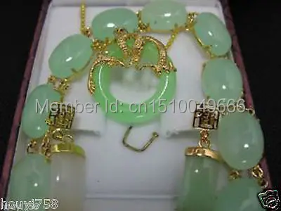 

Hot sale FREE SHIP>>>Charming Set Jewelry Green STONE Bracelet earring pendant