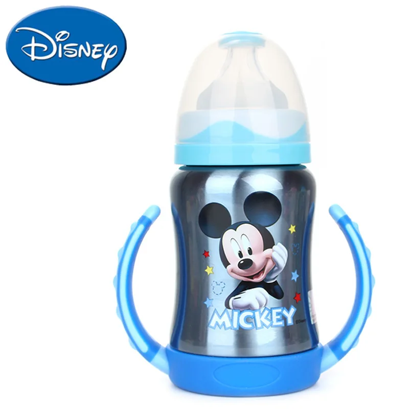 Blue Mickey Дисней детская Изолированная бутылка с соломинкой с ручкой забавная креативная чашка Микки из нержавеющей стали против плоского падения 3105 200 мл - Цвет: Blue Mickey