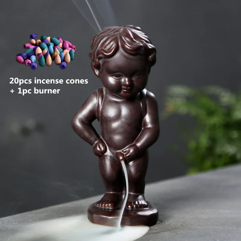 Incense Burner HOUSEEYOU ароматическая курильница с обратным потоком, домашний декор, керамический Водопад для мальчика, декоративная ароматическая курильница+ 20 конусов для благовоний - Цвет: Incense Burner