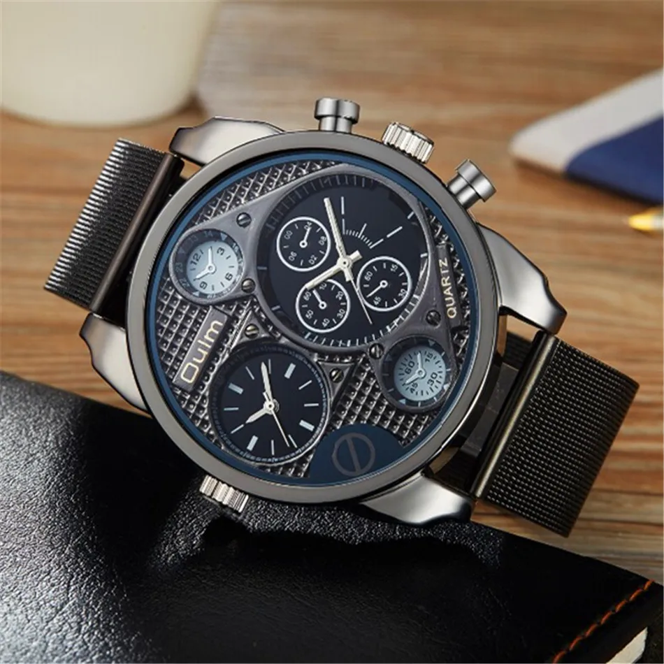 Мужские кварцевые часы OULM 4 9 см с большим циферблатом двойным временем|clock stamp|clock