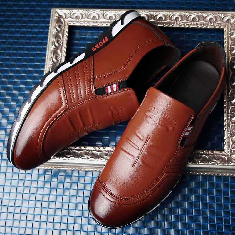 

Autumn New Men's Business Shoes Slip-On Loafers Solid Waterproof Breathable Lace Up Casual Shoes England Leather Shoes