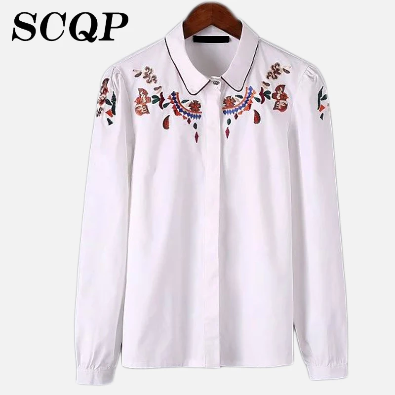 Старинные вышивки женщин с длинным рукавом 2016 весной стиль офис женщины белая