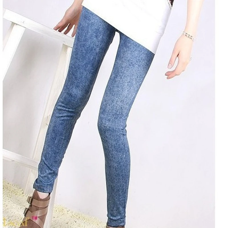Модные тонкие женские леггинсы из искусственной лосины джинсовой ткани