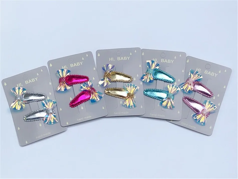 Розничная продажа 1 пара модная симпатичная Лазерная заколка-бабочка однотонный