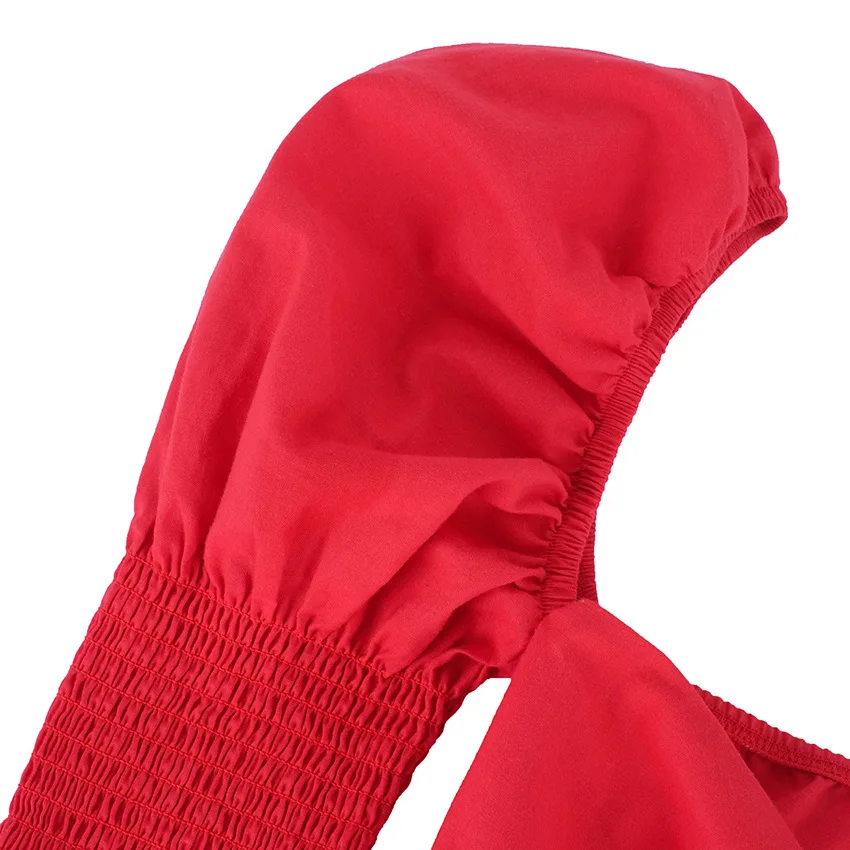 Женское платье красное с пышным рукавом квадратный воротник Красное