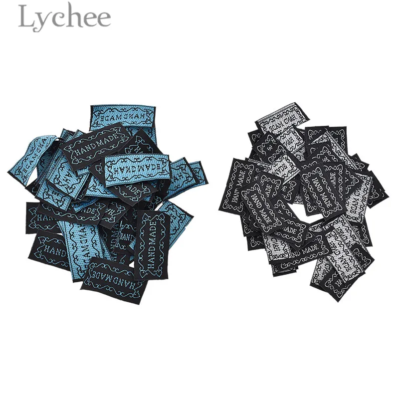 Тканые этикетки Lychee Life 50 шт. синие и черные ручная работа стираемые с буквами для
