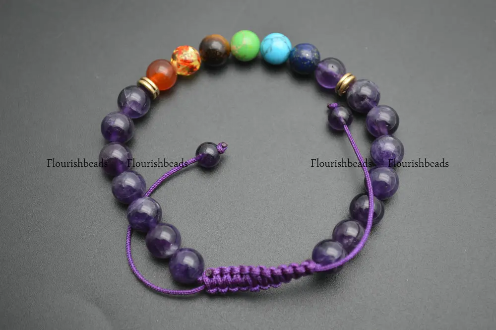 Браслет из натурального аметиста с круглыми бусинами|Гибкие и жесткие браслеты| |