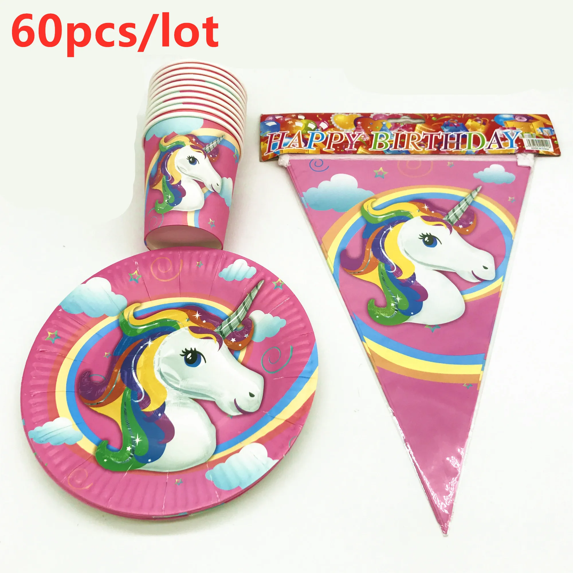 60 шт мультфильм Единорог тема дизайн детский душ посуда дети девочки день