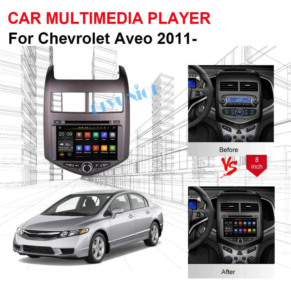 Android 8.0 Octa Core 4GB RAM Car Multimedia Player with Bluetooth For Chevrolet Aveo 2011- Radio Stereo GPS Navigation | Автомобили и