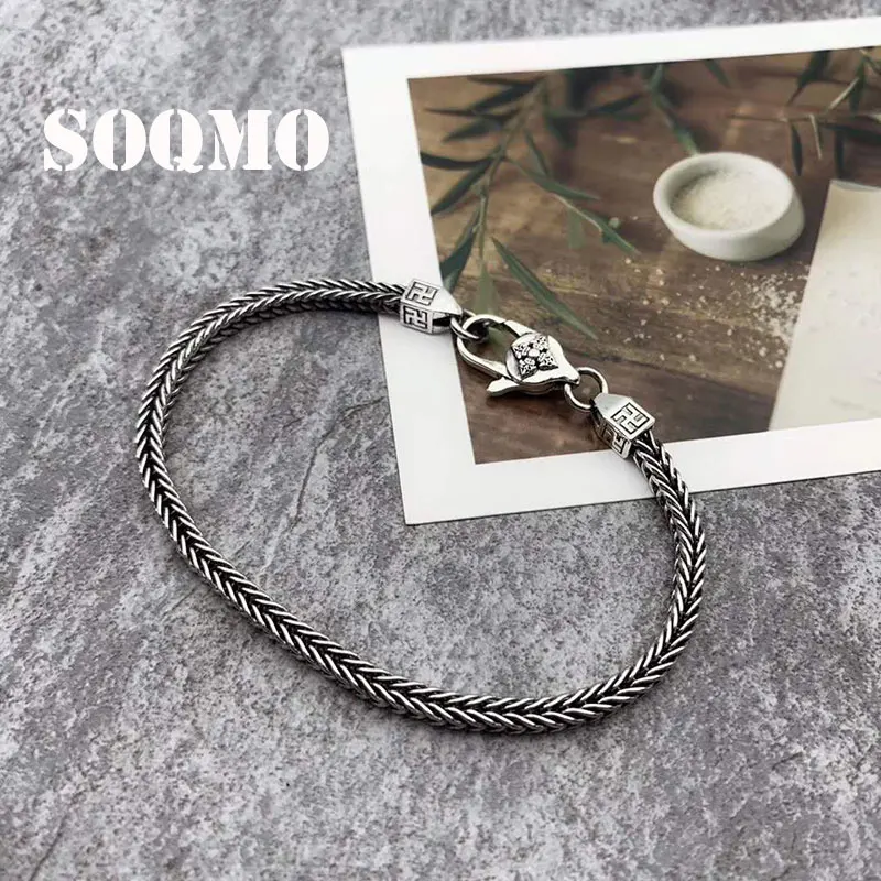 SOQMO браслет для пары 100% Настоящее серебро 925 пробы Женская плетеная цепочка