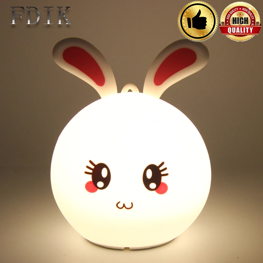 Touch Sensor Silicone LED Night Light For Children Baby Kids 5 Colors 2 modes Bedroom Lighting Rabbit USB Lamps gift | Освещение