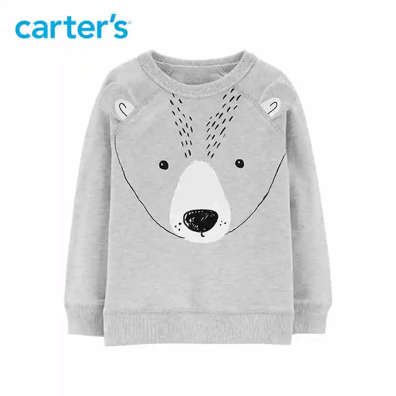 Carter's Bear/Французский махровый пуловер Осень зима серая футболка с длинными