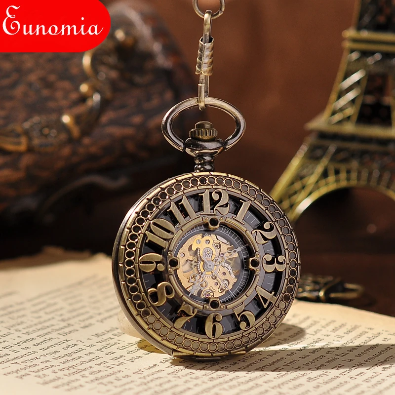 Классические Механические карманные часы со скелетом ручной работы модные