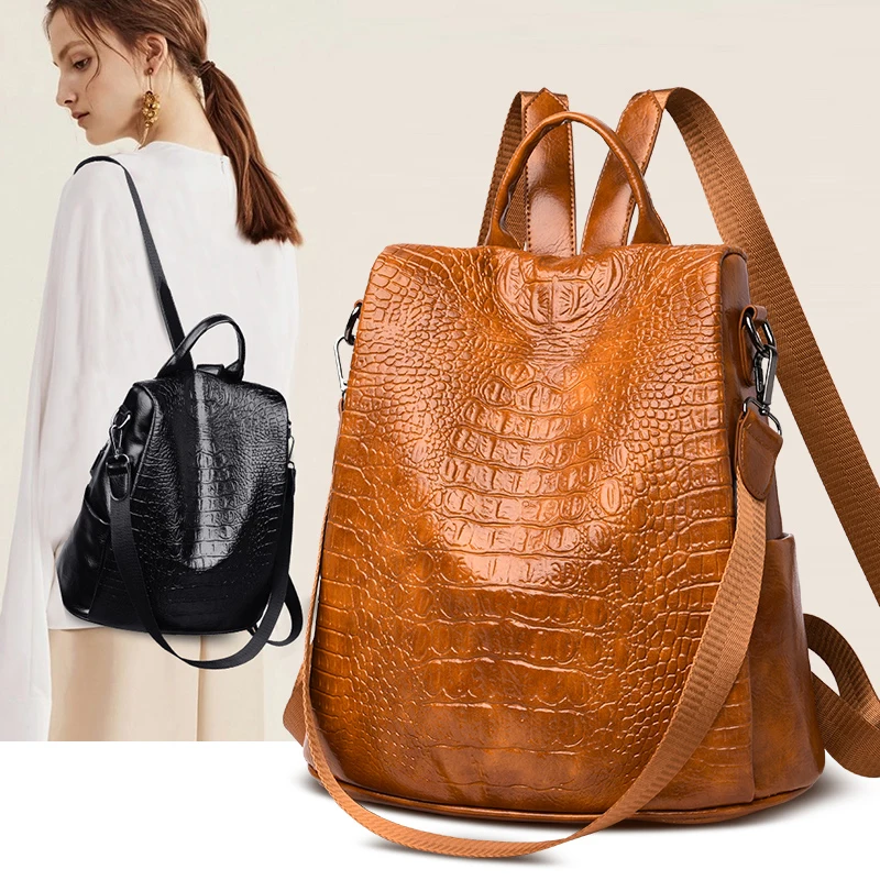 

Crocodile Pattern Ladies Backpack New Fashion High Quality Student Bag Casual Wild Travel Backpack
