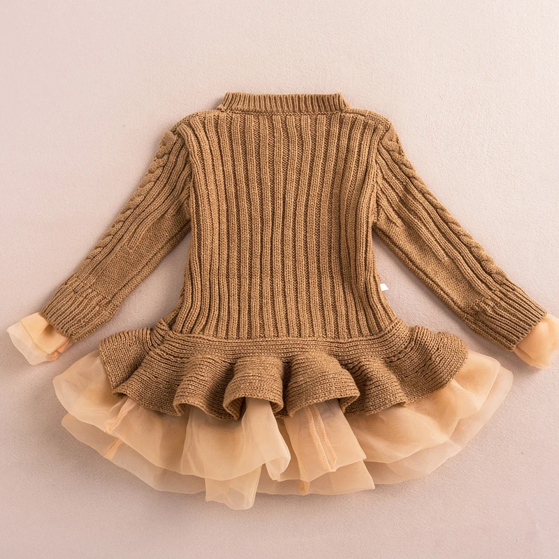Fashion Autumn Thick Warm Girl Dresses Princess Knitted Winter Party Kids Sweater TuTu Dress Clothes Children Clothing | Детская одежда
