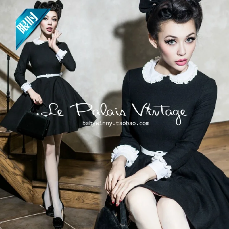 Женское винтажное платье мини Le Palais однотонное Плиссированное короткое черного