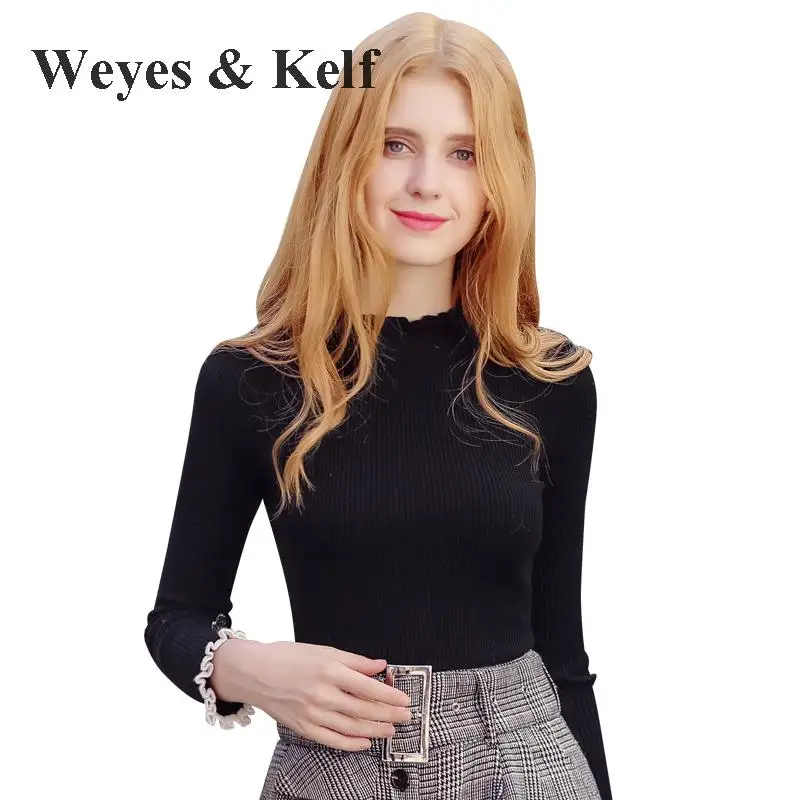 Weyes и кепф Новый длинным рукавом черный тянуть Для женщин свитер 2017 г. зимние