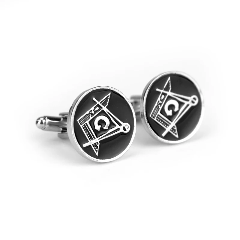 Мужские Запонки Masonic круглые квадратные запонки из черного эмалированного